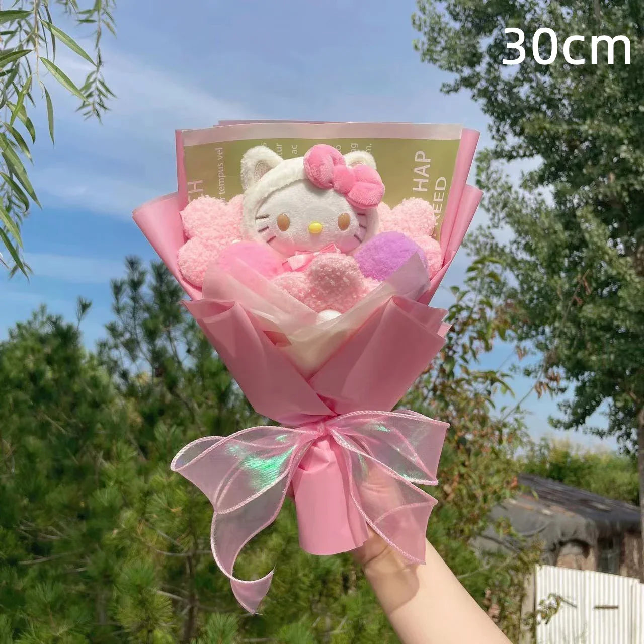 Hello Kitty Cat Dolls with Artificial Flowers