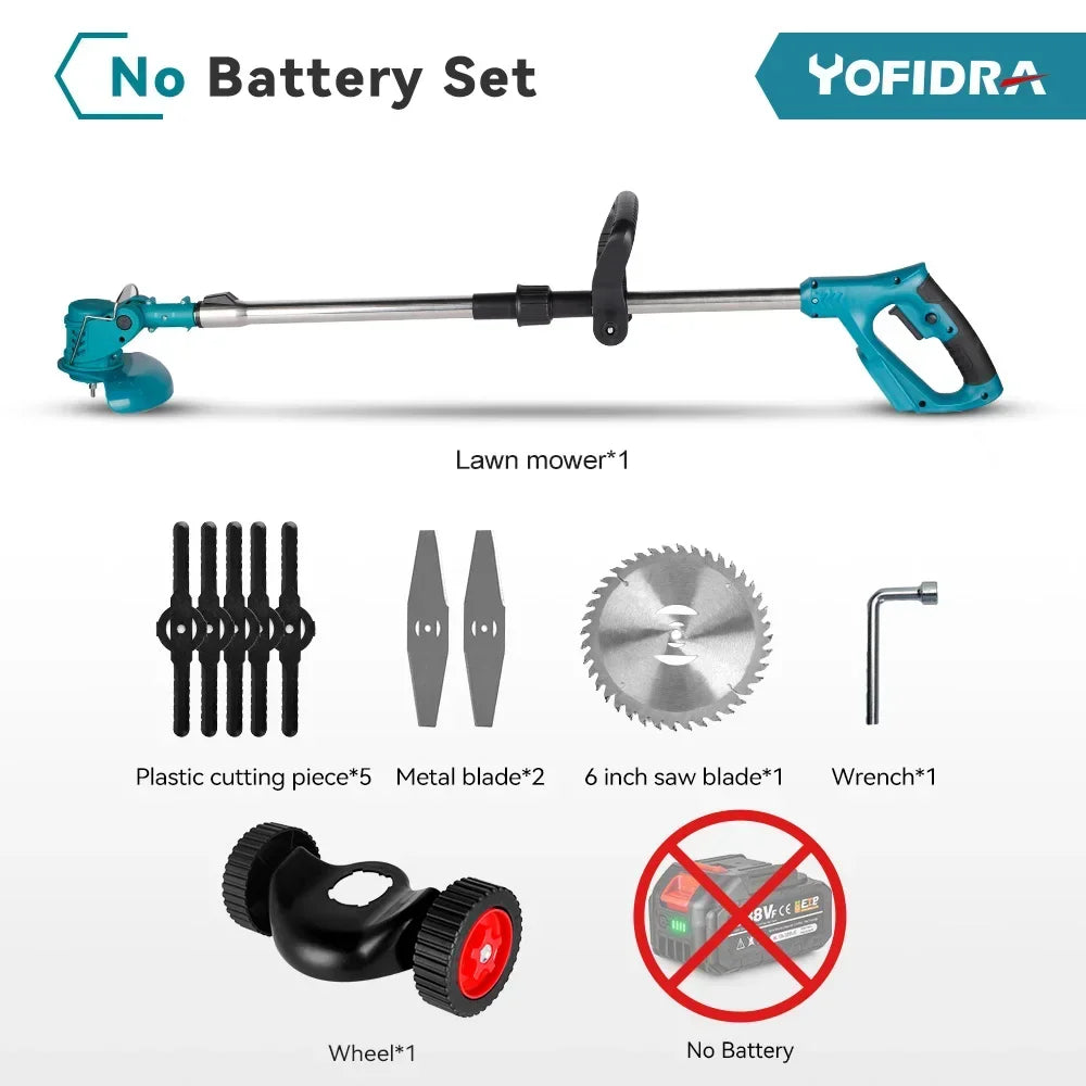 Yofidra® 1500W 7-Inch Cordless Electric Lawn Mower, Length Adjustable Handheld Rechargeable Garden Pruning Tool, Compatible with Makita 18V Battery