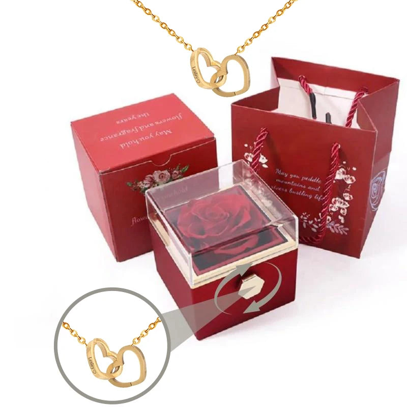 🌹Floraison d'amour sans fin: Collier double cœur personnalisé avec étreinte de rose éternelle🌹