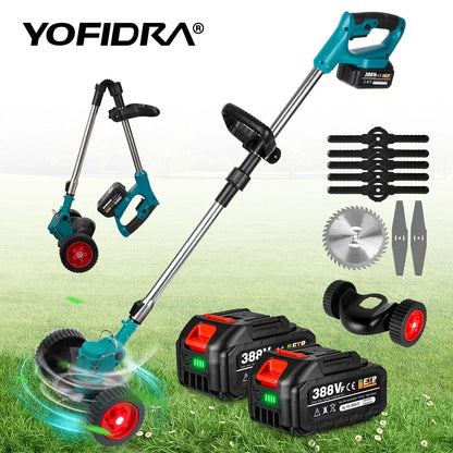 Yofidra® 1500W 7-Inch Cordless Electric Lawn Mower, Length Adjustable Handheld Rechargeable Garden Pruning Tool, Compatible with Makita 18V Battery