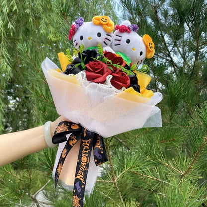 Hello Kitty Cat Dolls with Artificial Flowers