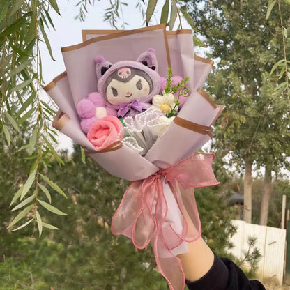 Hello Kitty Cat Dolls with Artificial Flowers