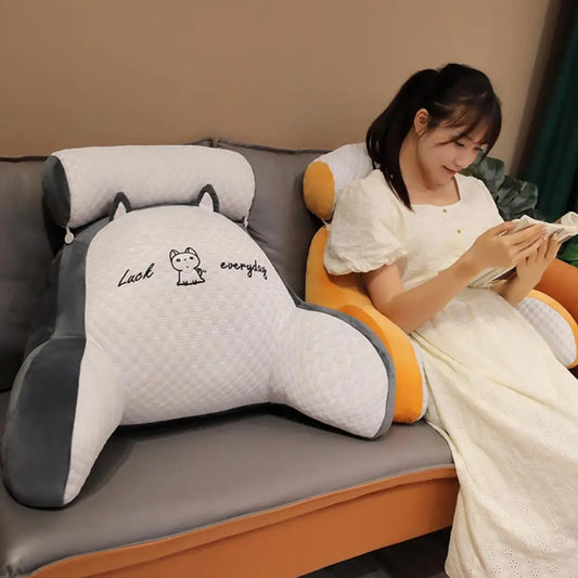 Pillow Cushion Backrest Support Pillow Cartoon Print Bed Reading Pillow with Arm Support Detachable Backrest Cushion for Sofa