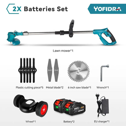 Yofidra® 1500W 7-Inch Cordless Electric Lawn Mower, Length Adjustable Handheld Rechargeable Garden Pruning Tool, Compatible with Makita 18V Battery