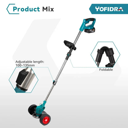 Yofidra® 1500W 7-Inch Cordless Electric Lawn Mower, Length Adjustable Handheld Rechargeable Garden Pruning Tool, Compatible with Makita 18V Battery