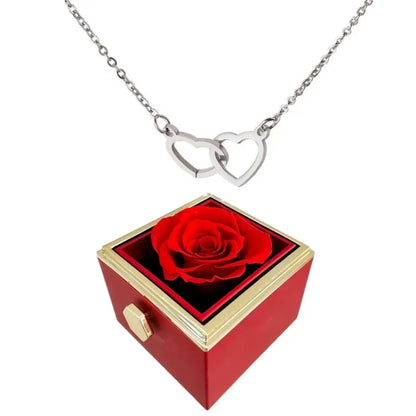 🌹Floraison d'amour sans fin: Collier double cœur personnalisé avec étreinte de rose éternelle🌹