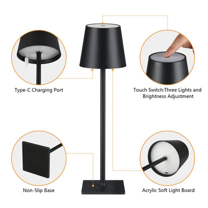 Koopie wireless LED table lamp| USB rechargeable + 3 levels dimmable