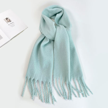 Women's Winter Scarf In Thick Wool, Simple And Long, With Thick Fringes, Warm And Windproof For Outdoor Use